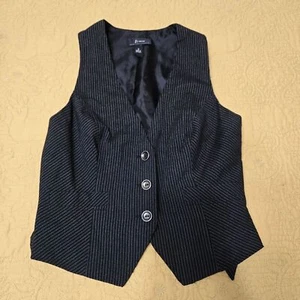 Vintage Y2K Pinstripe Vest S Cropped Collar Button Sleeveless Tuxedo Pinstripe - Picture 1 of 7
