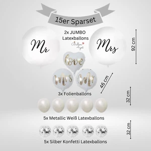 Hochzeitsdeko Ballonset Riesenballons Mr & Mrs XXL Latex Ballons Herzballon - Bild 1 von 18