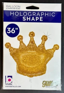 36” Golden Glitter Holographic Crown Foil Balloon New Sealed Party Decorating - Imagen 1 de 2