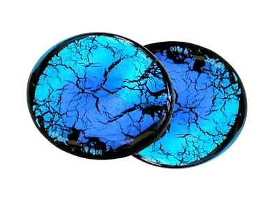 Runde Ohrclips Muranoglas, ca 2cm Durchm. blau lila Tragepolster handgefertigt - Bild 1 von 4