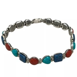 Carolyn Pollack Sterling Silver Multi-Colored Gemstone Reversible Bracelet 7" - Picture 1 of 7