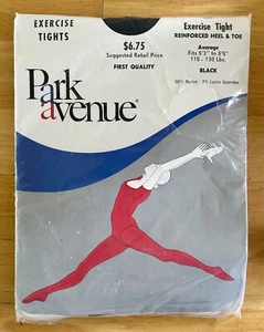 VTG Park Avenue Exercise Tights Black Reinforced Heel & Toe Pantyhose SZ Medium - Picture 1 of 2