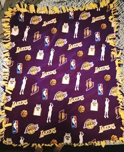 LA Lakers Hand Made Fleece Tied Blanket Approx. 6' X 4' Purple/Yellow #46 NBA - Picture 1 of 5