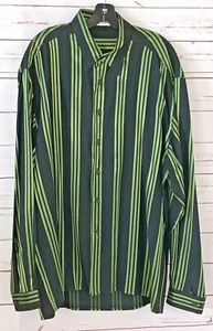 Camisa informal LAZO Italia para hombre talla XL a rayas negra verde viscosa manga larga - Imagen 1 de 7
