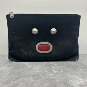 Fendi Faces Black Zip Leather Clutch Bag Mens Unisex 2016 Fall/Winter - Picture 1 of 17