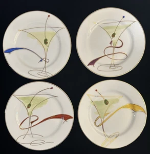 4 Pier 1 Martini Happy Hour Hors d'oeuvres Appetizer Canape Plates Gold Accents - Picture 1 of 8