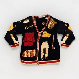 1993 VTG Eagles Eye Cardigan Sweater Horse Equestrian Hand Knit M Chunky READ - Picture 1 of 15
