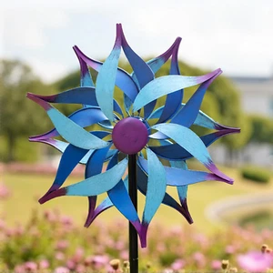 Wind Spinner Flowers Sculpture Metal Outdoor Garden Art Kinetic Lawn Patio Decor - Picture 1 of 7