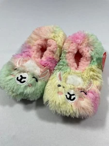 WONDER NATION RAINBOW LAMA FUZZY BABBA SLIPPER  SOCKS FUR LINED SIZE 11-2.5 - Picture 1 of 4