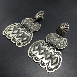 VINCENT PLATERO Navajo OLD STYLE Sterling Silver EARRINGS Hand Stamped Repousse - Picture 1 of 12