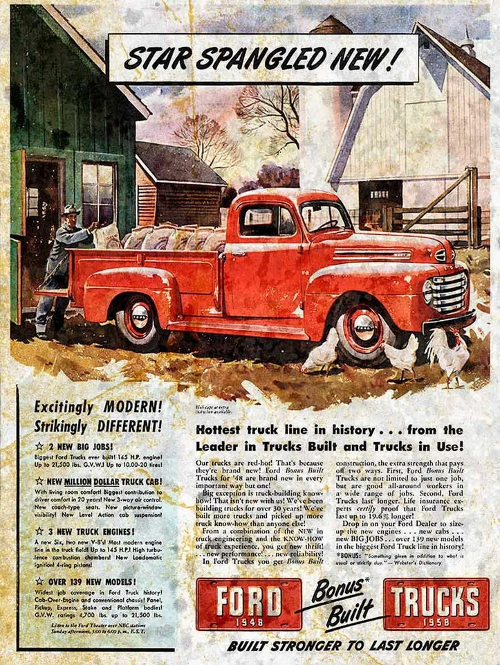 FORD TRUCK 1948 1958 STAR SPANGLED HEAVY DUTY USA MADE METAL ADVERTISING SIGN - Image 1 of 1