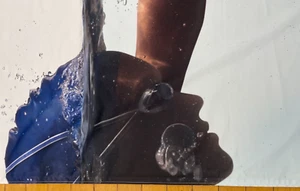 RARE APPLE COMPUTERS  VTG " SWIMMING RACER  " LARGE ADVERTISEMENT CLOTH POSTER - Afbeelding 1 van 4