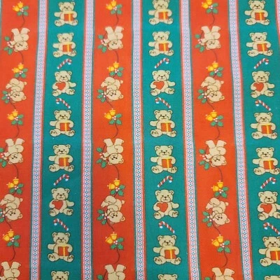 Christmas Stripe Teddy bear Patterned 40s Fabric made in Korea by the Yard - Image 1 of 4