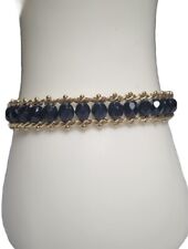 Statement Woven Black Bracelet With Black Crystals, Golden Chain. 7in Length 
