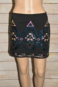 NWT BONGO S BLACK SEQUIN GEOMETRIC GOLD TEAL BODYCON ELASTIC WAIST MINI SKIRT - Picture 1 of 11