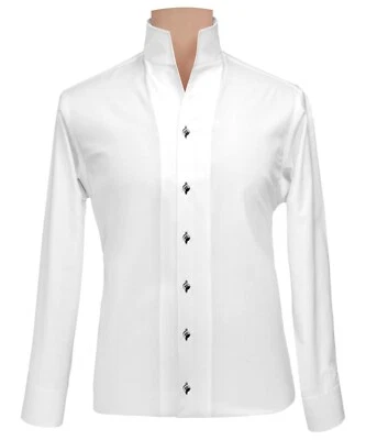 Camicia uomo collo alto bianca 100% cotone per sposi abito collo alto aperto - Immagine 1 di 4