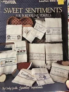 1988 Leisure Arts Leaflet # 693 Cross Stitch Sweet Sentiments for finger towels - Picture 1 of 1