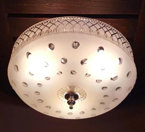 Antique Vintage Art Deco Nouveau Victorian Glass Chrome Ceiling Light Fixture Cover