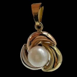 PENDENTE DI PERLA NATURALE IN ORO ROSA GIALLO BIANCO 18K NUOVO PER COLLANA DONNA - Imagen 1 de 12