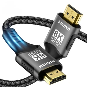 8K HDMI 2.1 Cable 48Gbps High Speed Braided Cord Roku TV/PS5/HDTV/Monitor/Laptop - Picture 1 of 12