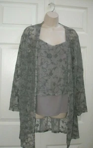 Barco Jacket & Camisole 2 pcs Set Gray Women’s Size 1X Floral Print New - Picture 1 of 12