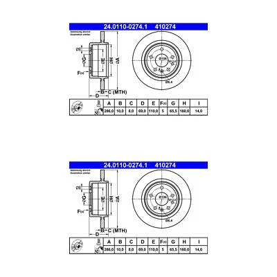 Saab 9-5 ATE/Premium One Rear Disc Brake Rotors (2) 410274 12763591 - Image 1 of 2