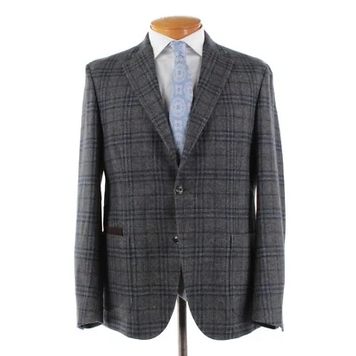 Abrigo deportivo Luciano Barbera nuevo con etiquetas mezcla de lana talla 54 (44 EE. UU.) gris con cuadros azules/marrones Foto 1 de 4