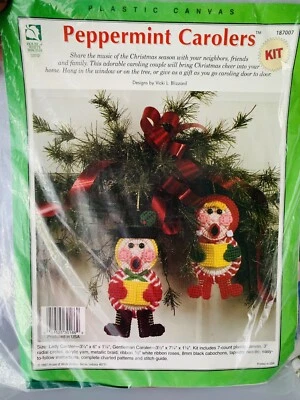 Vintage Peppermint Carolers Plastic Canvas Kit 1997 House of White Birches USA - Image 1 of 4