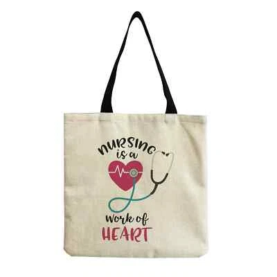 Bolso de Mano de Lino Orgullo Enfermera Enfermería La Enfermería es Obra del Corazón Foto 1 de 2