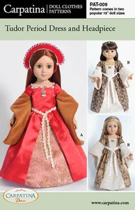 Tudor Dress Printed Pattern Sized For 18" American Girl & Carpatina Dolls - Picture 1 of 3