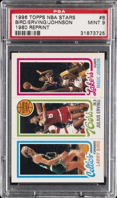 1996 TOPPS NBA STARS REPRINT #8 JULIUS ERVING/LARRY BIRD/MAGIC JOHNSON PSA 9 - Image 1 of 2