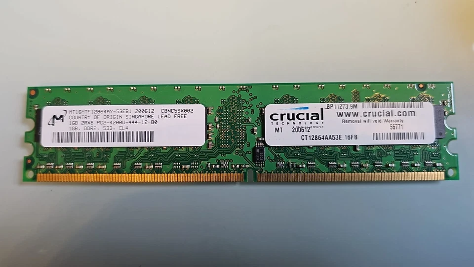 Crucial ct12864aa53e (1 GB, PC2-4200 (DDR2-533), DDR2 RAM, 533 MHz, DIMM... - Image 1 of 1