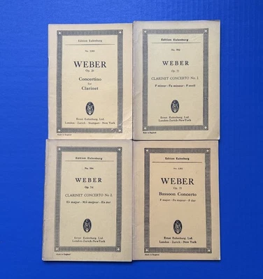 Weber - Complete Woodwind Concerti - 4 Eulenburg Miniature Study Scores PB VG - Image 1 of 4