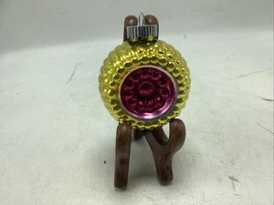 Vintage Christopher Radko Shiny Brite doppelter Einzug holprig Ornament gold rosa sehr guter Zustand - Bild 1 von 8