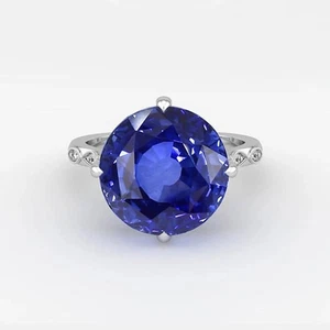 7.06 Ct Natural Blue Sapphire & Diamond Engagement Ring 18k Solid White Gold - Picture 1 of 8