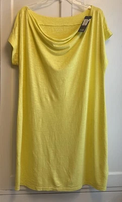 Eileen Fisher $148 L NWT Women’s Drape Front Organic Cotton Dress Yellow CTRNL - Image 1 of 4