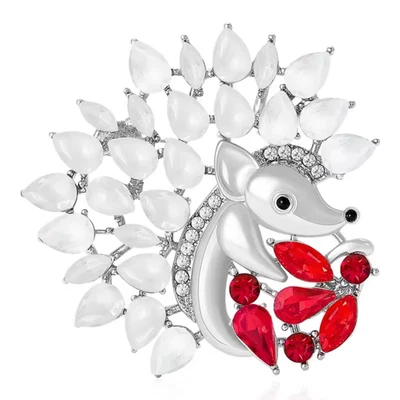 Cute Fall Hedgehog Brooch Sparkling Crystal Silver Animal Pin Autumn Jewelry Gif - Image 1 of 4