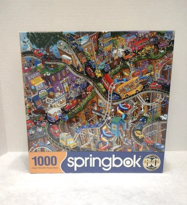 Springbok GETTING AWAY 1000 piece Puzzle NEW 2024 Cars Buses People Made in USA - Image 1 of 4