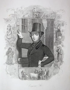 Eugene Sue escritor escritor ecrivain retrato grabado en acero impresión antigua 1850 - Imagen 1 de 1