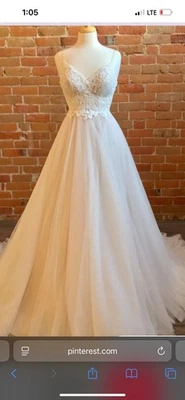 Stella York Ivory/Mascato Size 12 Dress. Lace Applique A-Line 6701 NWT - Image 1 of 4