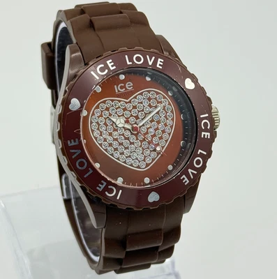 Unisex ICE WATCH Brown "Ice Love" Crystal Heart Watch, 43mm, Silicone Band Runs - Image 1 of 4