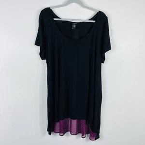 Torrid Plus Size 1X Leopard Print Back High Low Tissue Tee Top Black Purple - Imagen 1 de 4
