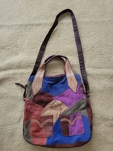 PATCH LUCKY BRAND SHOULDER HOBO TOTE BAG Y2K PURSE MULTICOLOR SUEDE LEATHER - Picture 1 of 9