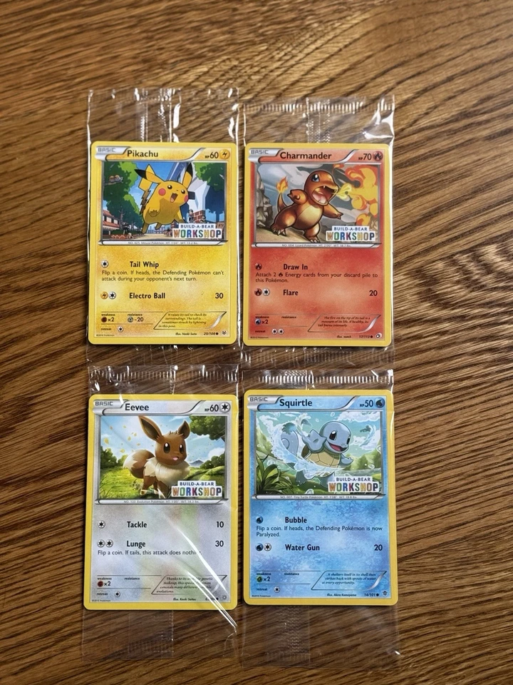 Pikachu, Eevee, Charmander, Squirtle Build A Bear SEALED Promos - Image 1 of 1