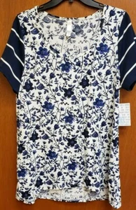 NWT CLASSIC TEE XLARGE NAVY WHITE FLORAL WITH STRIPED SLEEVES HTF - Bild 1 von 3