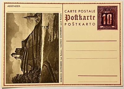 1930s FURSTENTUM LIECHTENSTEIN OVERPRINT UNUSED POSTAL CARD SCHLOSS GUTENBERG - Image 1 of 4