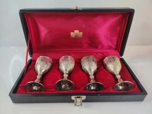 4 Antique Silverplate Wine goblets Tasting Ceremonial size w/ hard case - Japan - Foto 1 di 12