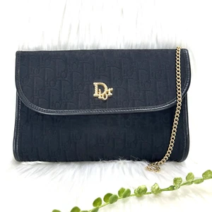 Christian Dior Trotter Chain Shoulder Bag Canvas Black - Picture 1 of 18