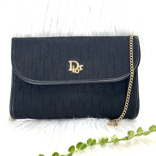 Borsa a tracolla Christian Dior Trotter catena tela nera
