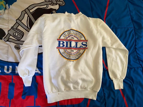 Vintage Buffalo Bills Sweater Large 1988 1989 AFC CHAMPS TRENCH Crew neck Old Cover